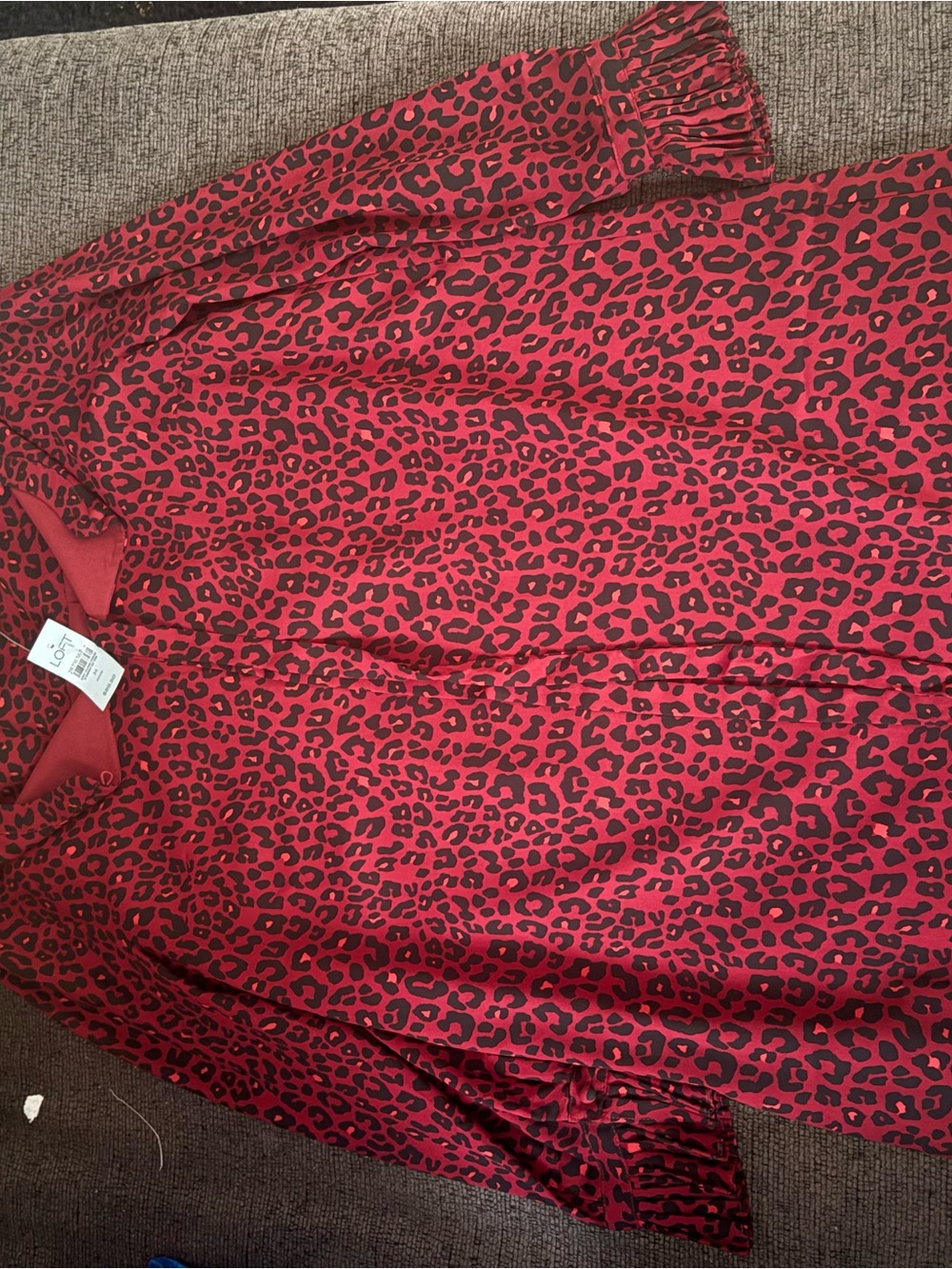 LOFT Red and Black Leopard Print Trench Coat